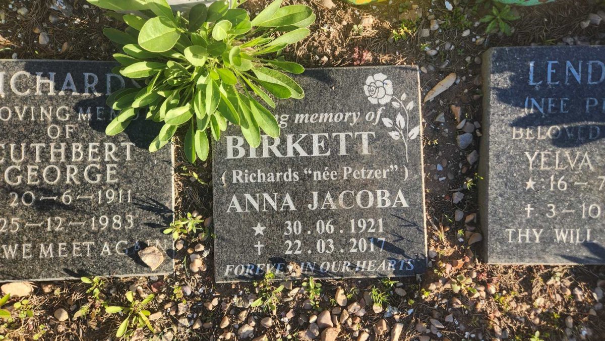 BIRKETT Anna Jacoba previously RICHARDS nee PETZER 1921-2017