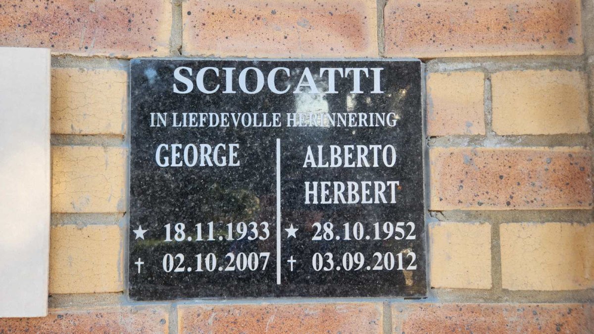 SCIOCATTI George 1933-2007 : : SCIOCATTI Alberto Herbert 1952-2012