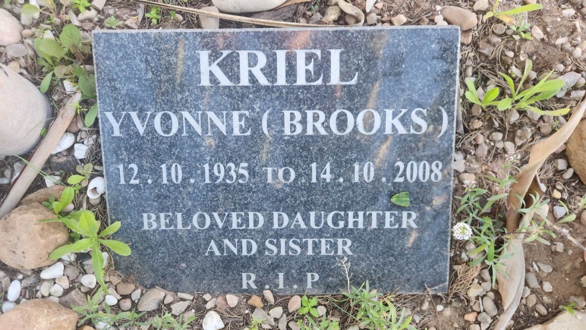 KRIEL Yvonne nee BROOKS 1935-2008