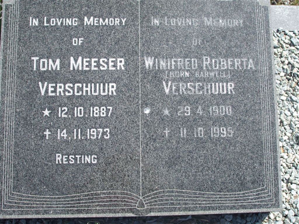 VERSCHUUR Tom Meeser 1887-1973 &amp; Winifred Roberta BARWELL 1900-1995