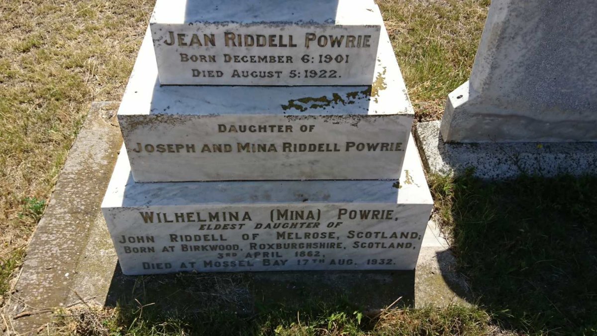 POWRIE Wilhelmina nee RIDDELL 1862-1932 :: POWRIE Jean Riddell 1901-1922