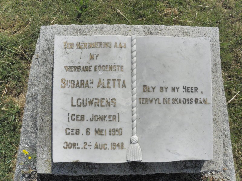 LOUWRENS Susarah Aletta nee JONKER 1910-1948