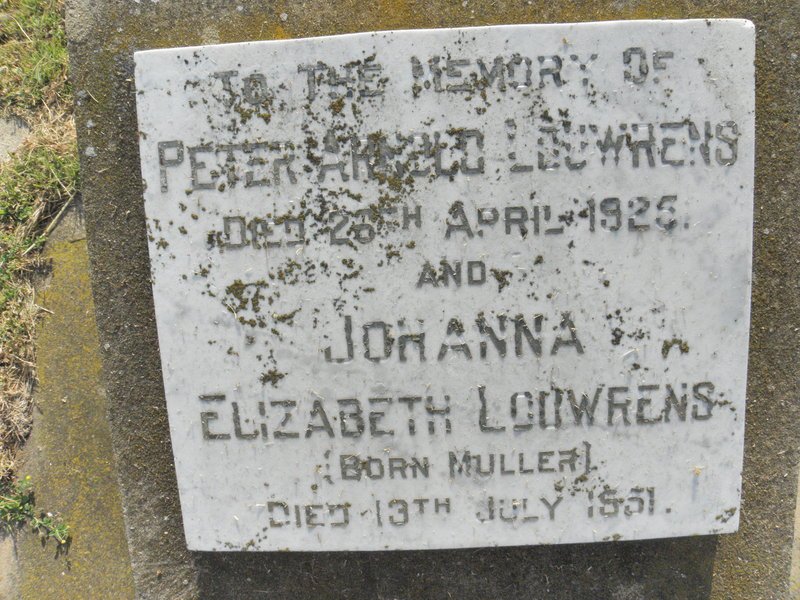 LOUWRENS Peter Arnold -1925 &amp; Johanna Elizabeth MULLER -1951