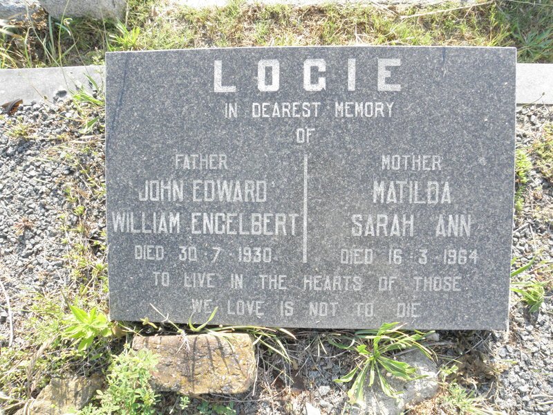 LOGIE John Edward William Engelbert -1930 &amp; Matilda Sarah Ann -1964