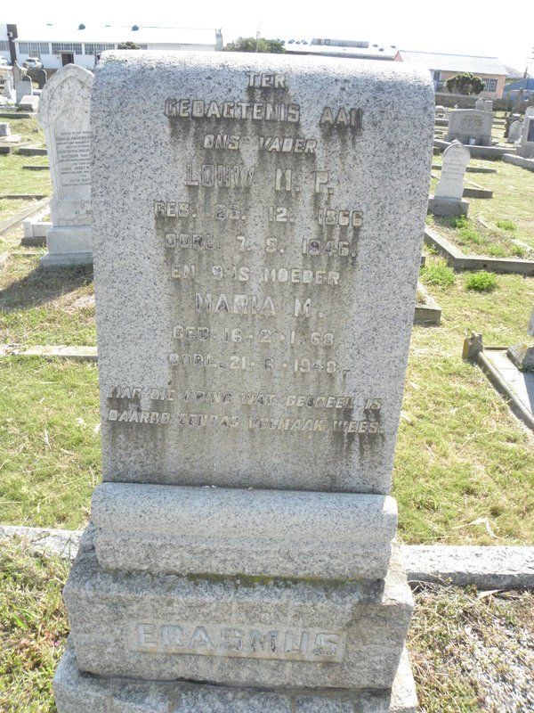 ERASMUS Louw M.P. 1866-1946 &amp; Maria M. 1868-1948