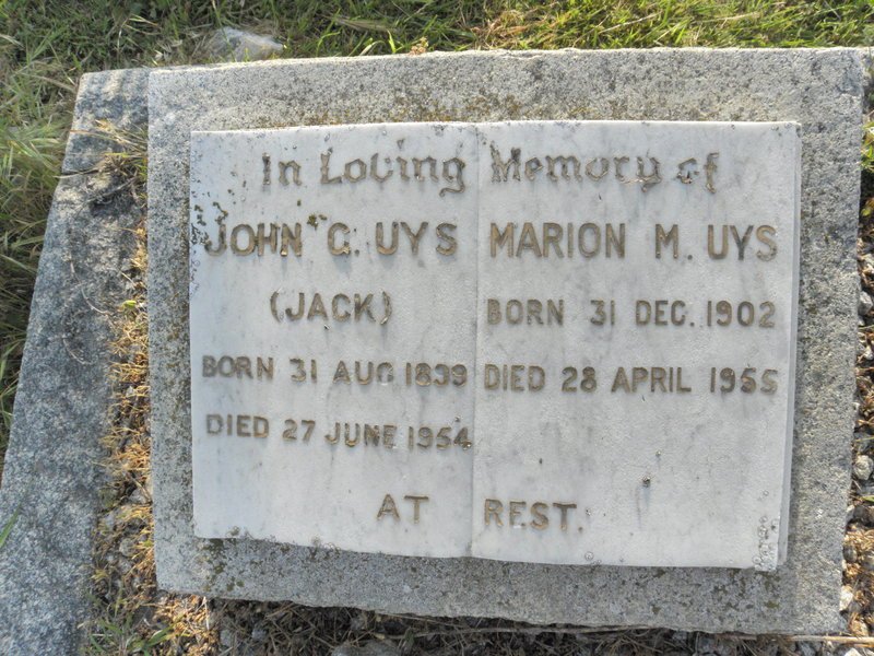 UYS John G. 1833-1954 &amp; Marion M. 1902-1955