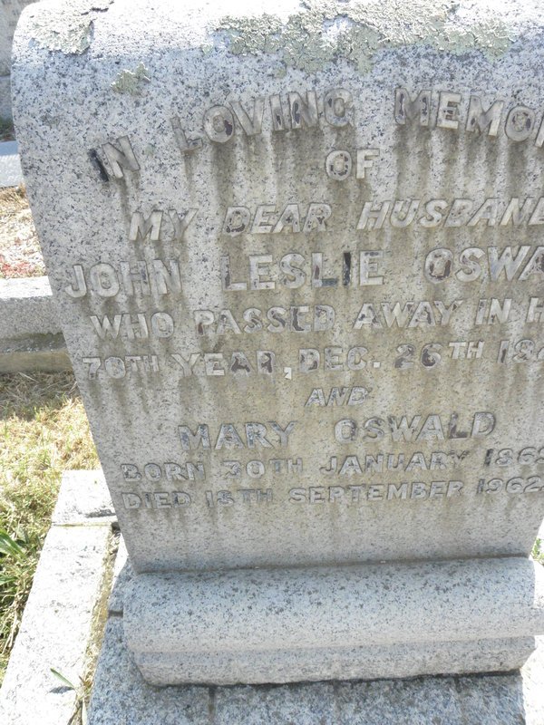 OSWALD John Leslie -1945 &amp; Mary 1864-1962