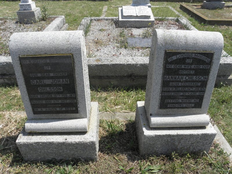 OHLSSON Carl Johan 1871-1951 &amp; Hannah COCHRANE 1876-1946
