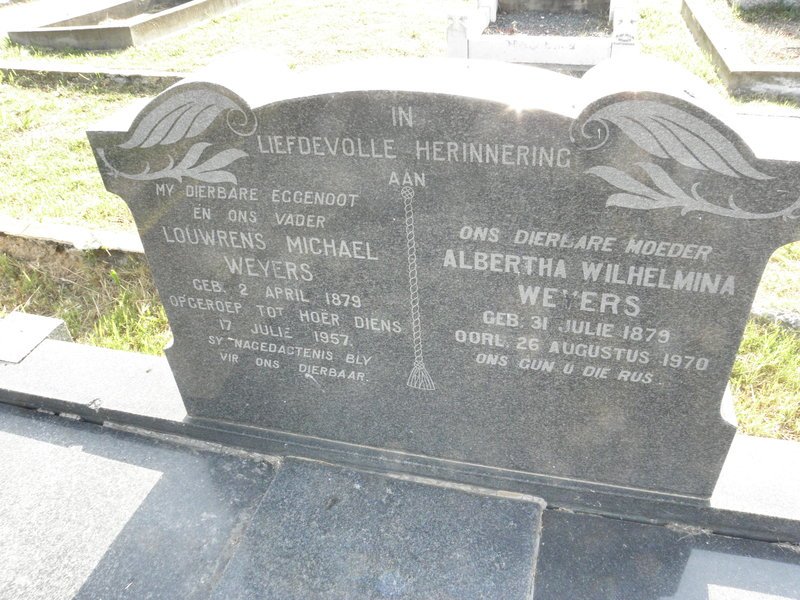 WEYERS Louwrens Michael 1879-1957 &amp; Albertha Wilhelmina 1879-1970