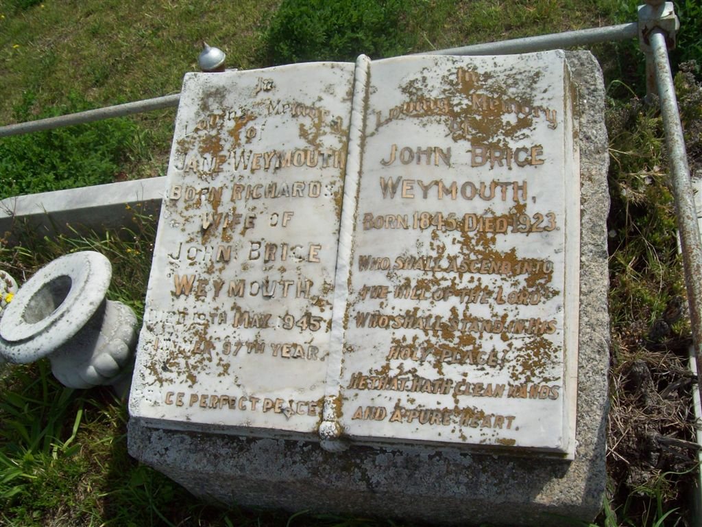 WEYMOUTH John Brice 1845-1923 &amp; Jane RICHARDS -1945
