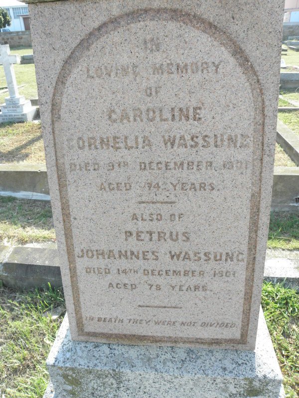 WASSUNG Caroline Cornelia -1901 :: WASSUNG Petrus Johannes -1901