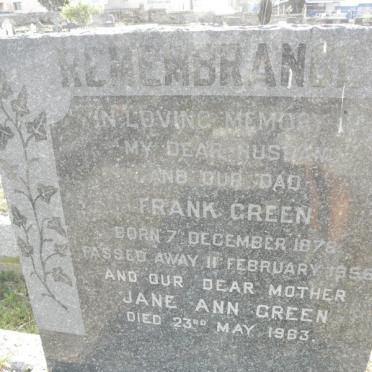 GREEN Frank 1878-1956 &amp; Jane Ann -1963