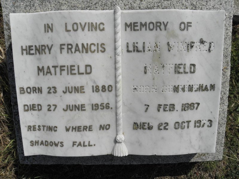 MATFIELD Henry Francis 1880-1956 &amp; Lilian  Winifred CUNNINGHAM  1887-1973