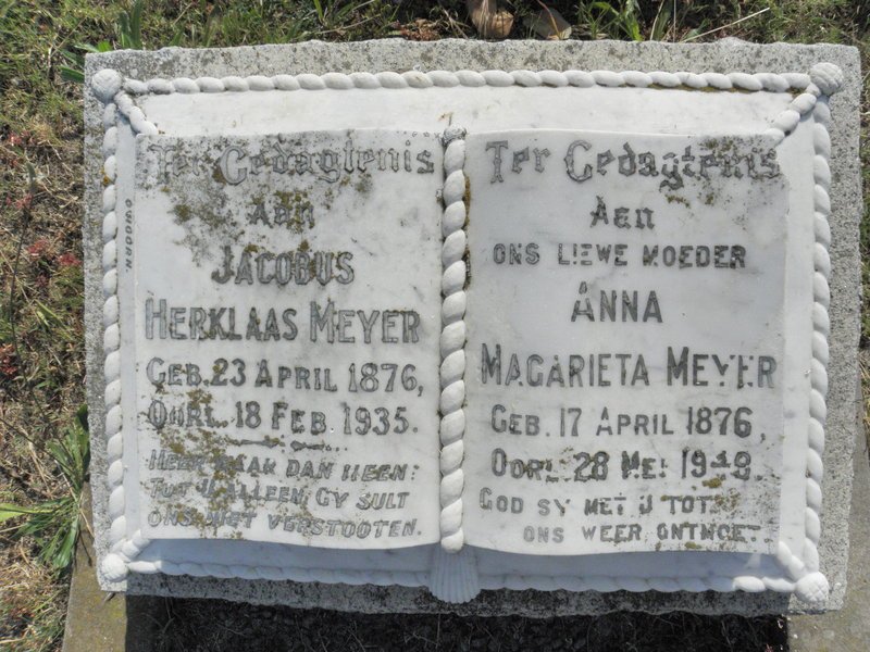 MEYER Jacobus Herklaas 1876-1935 &amp; Anna Magarieta 1876-1949