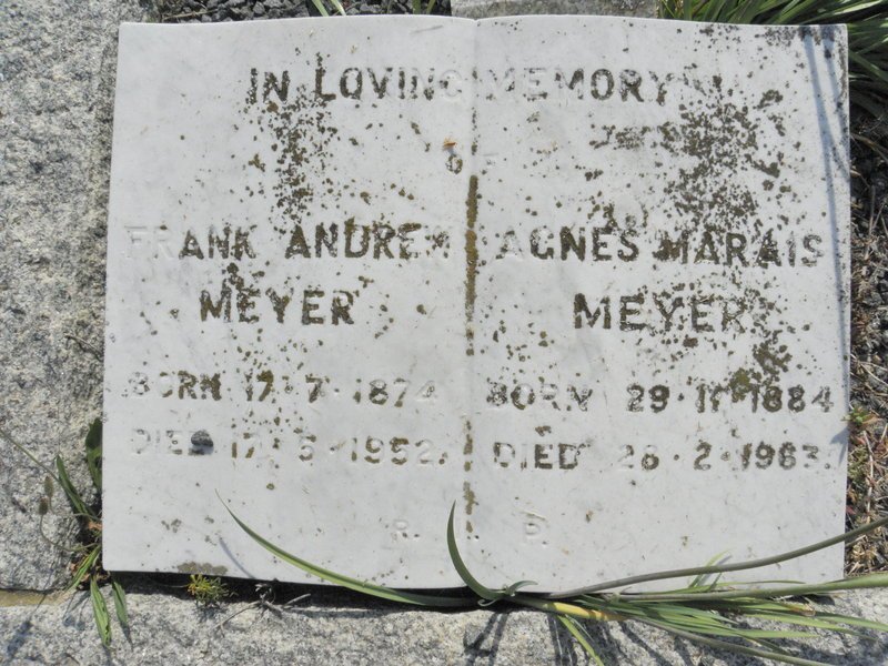 MEYER Frank Andrew 1874-1952 &amp; Agnes Marais 1884-1963