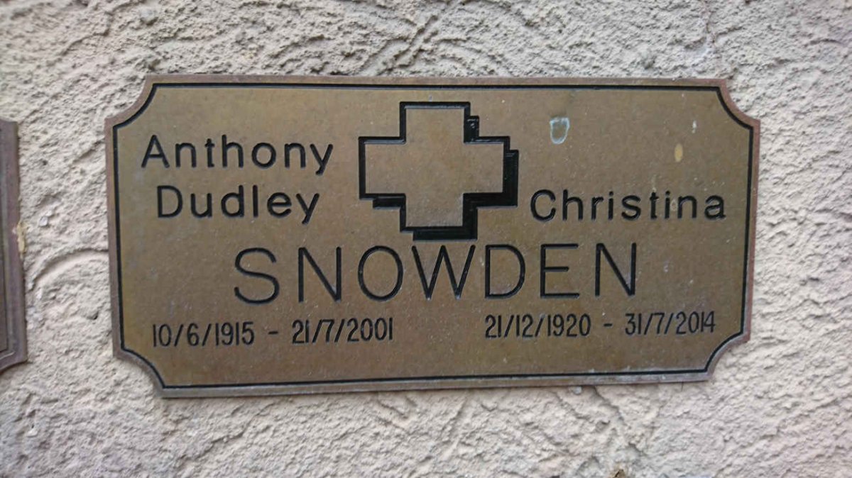 SNOWDEN Anthony Dudley 1915-2001 &amp; Christina 1920-2014