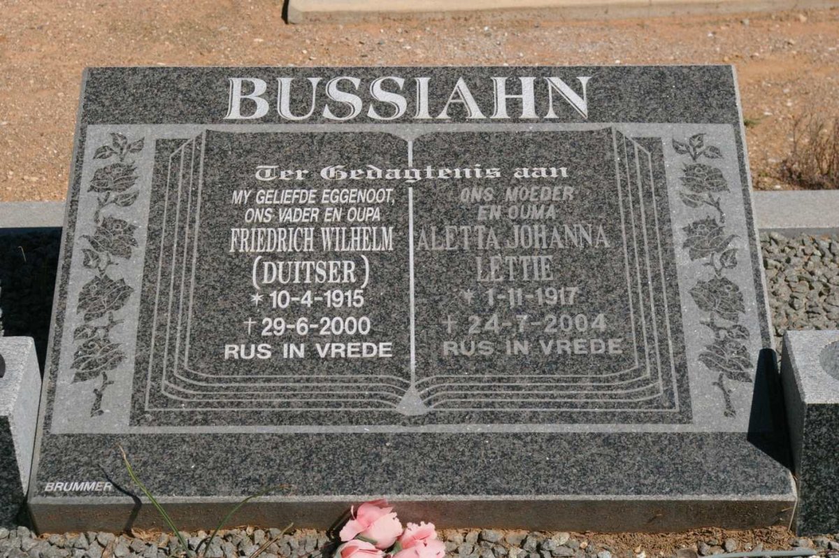 BUSSIAHN Friedrich Wilhelm 1915-2000 &amp; Aletta Johanna 1917-2004