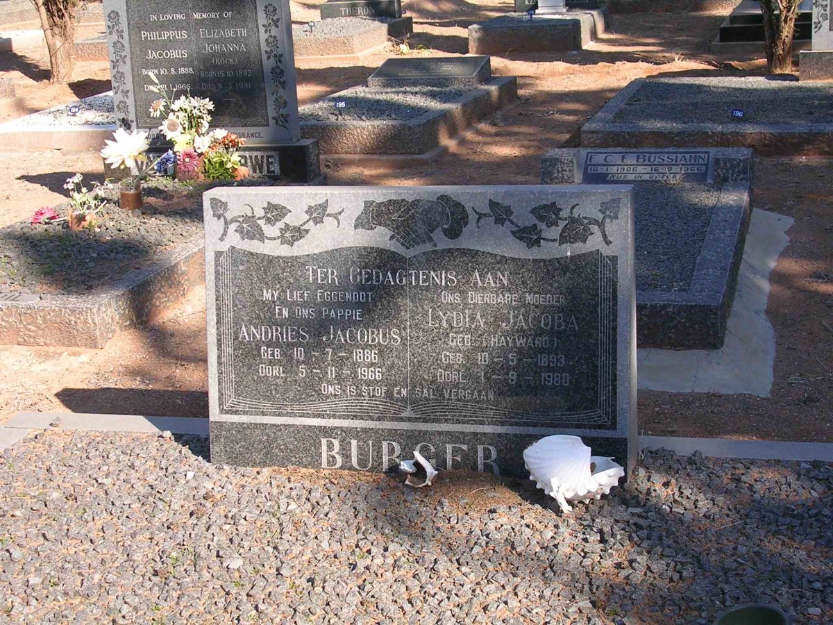 BURGER Andries Jacobus 1886-1966 &amp; Lydia Jacoba HAYWARD 1893-1980