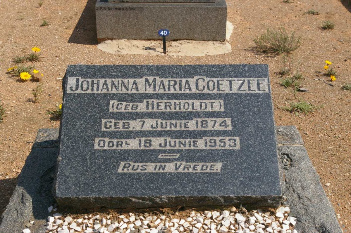 COETZEE Johanna Maria nee HERHOLDT 1874-1953