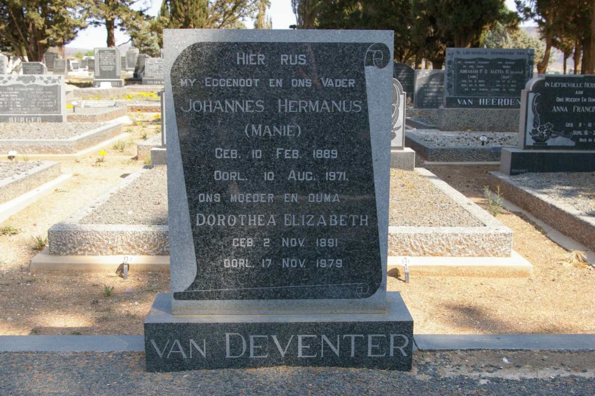 DEVENTER Johannes Hermanus, van 1889-1971 &amp; Dorothea Elizabeth 1891-1979