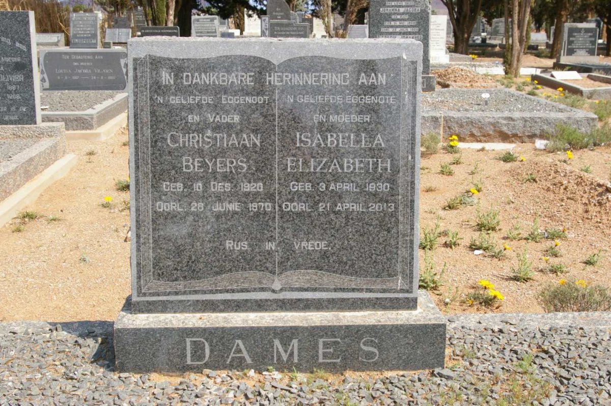 DAMES Christiaan Beyers 1920-1970 &amp; Isabella Elizabeth 1930-2013