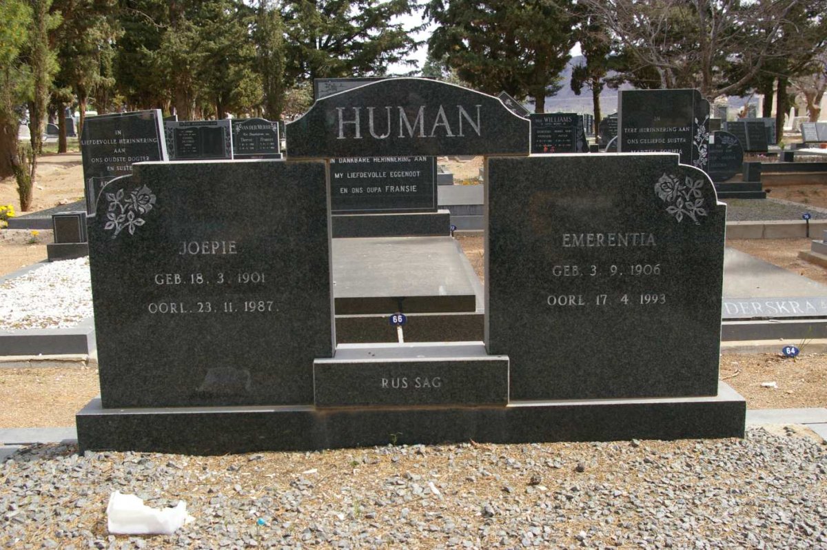 HUMAN Joepie 1901-1987 &amp; Emerentia 1906-1993