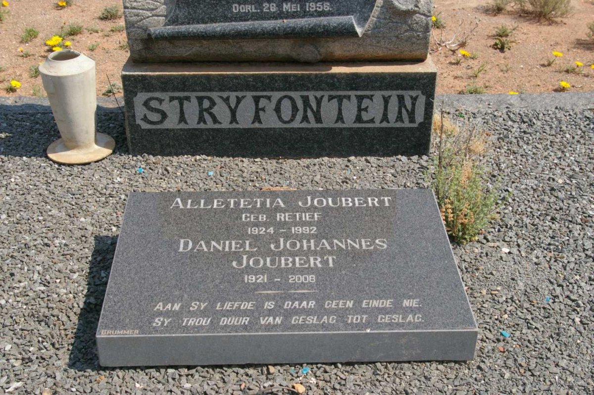 JOUBERT Daniel Johannes 1921-2008 &amp; Alletetia RETIEF 1924-1992