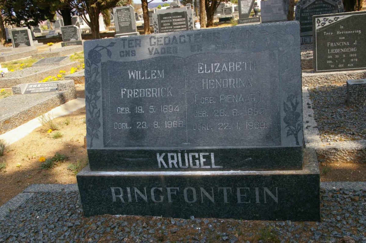 KRÜGEL Willem Frederik 1894-1966 &amp; Elizabeth Hendrina PIENAAR 1893-1969