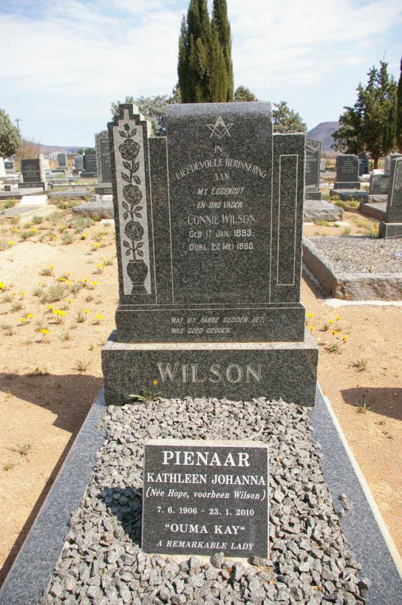 WILSON Connie 1893-1960 &amp; Kathleen Johanna PIENAAR formerly WILSON nee HOPE 1906-2010