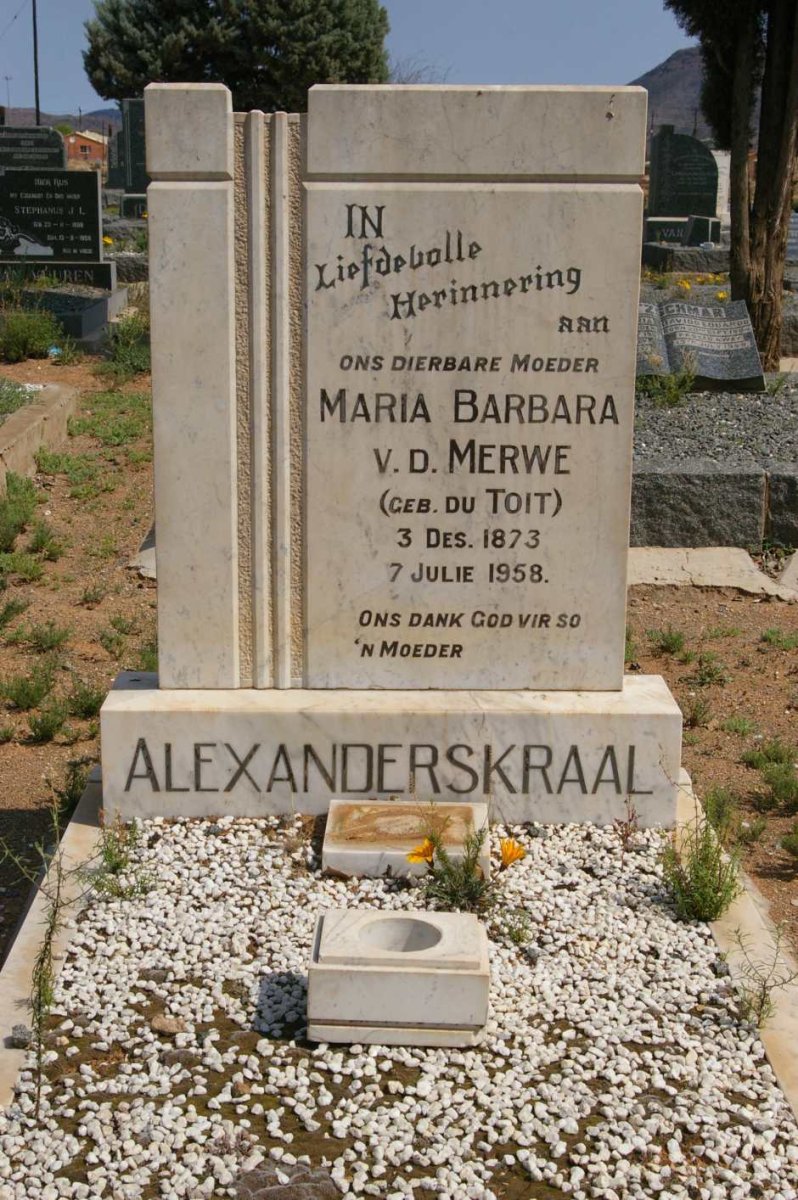 MERWE Maria Barbara, v.d. nee DU TOIT 1873-1958