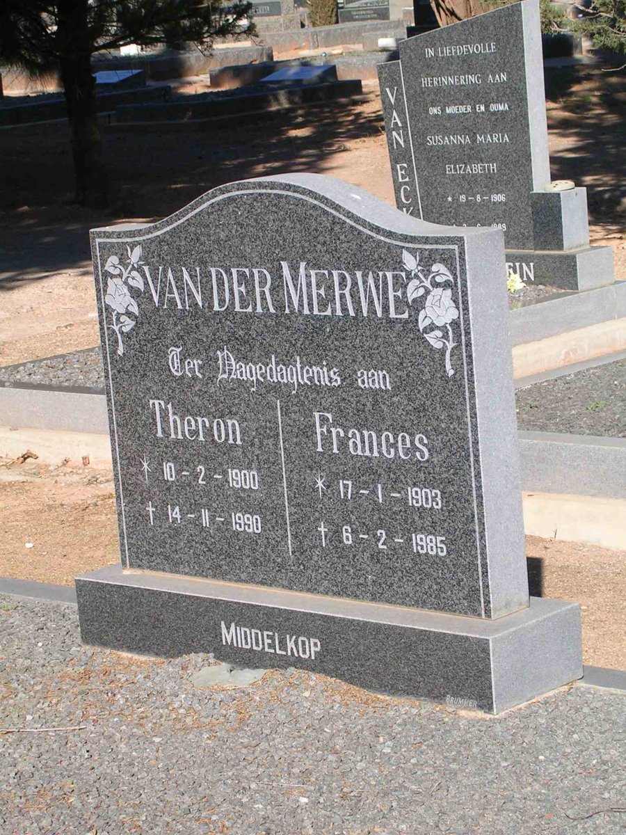 MERWE Theron, van der 1900-1990 &amp; Frances 1903-1985