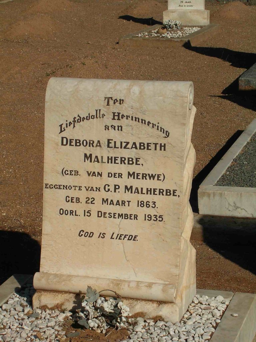 MALHERBE Debora Elizabeth nee VAN DER MERWE 1863-1935