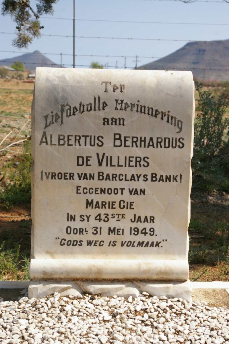 VILLIERS Albertus Berhardus, de -1949