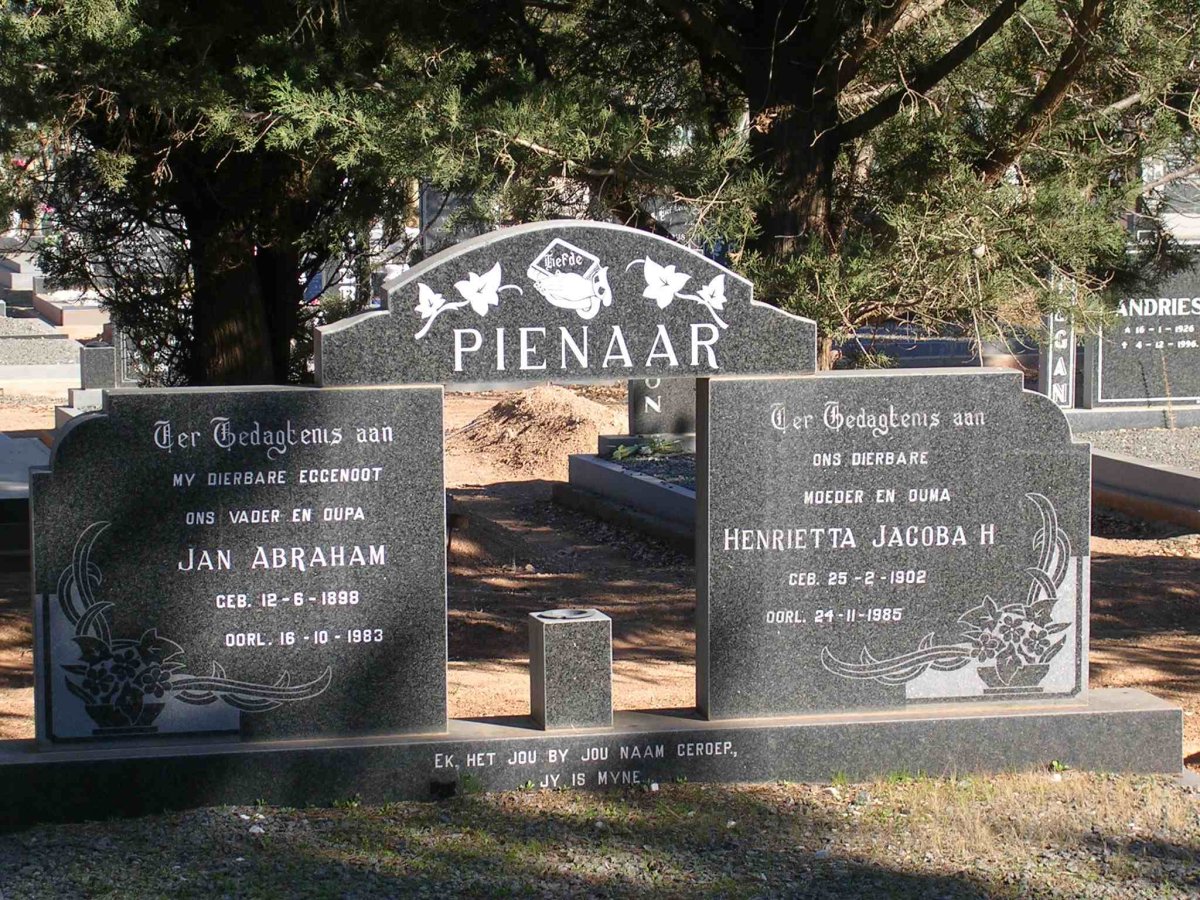 PIENAAR Jan Abraham 1898-1983 &amp; Henrietta Jacoba H. 1902-1985
