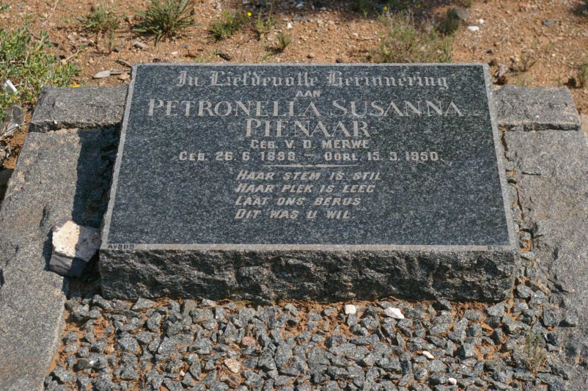 PIENAAR Petronella Susanna nee V.D. MERWE 1898-1950