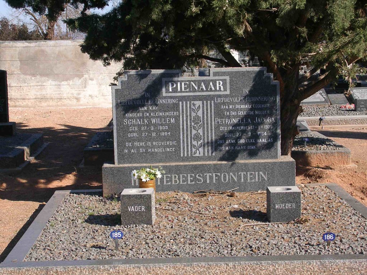 PIENAAR Schalk Willem 1905-1984 &amp; Petronella Jacoba MALHERBE 1908-1964