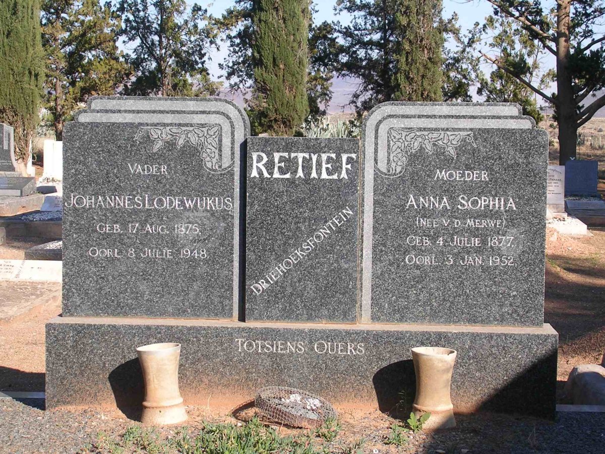 RETIEF Johannes Lodewukus 1875-1948 &amp; Anna Sophia V.D. MERWE 1877-1952