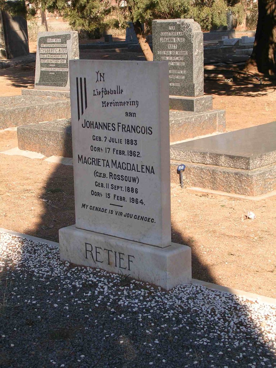 RETIEF Johannes Francois 1883-1962 &amp; Magrieta Magdalena ROSSOUW 1886-1964