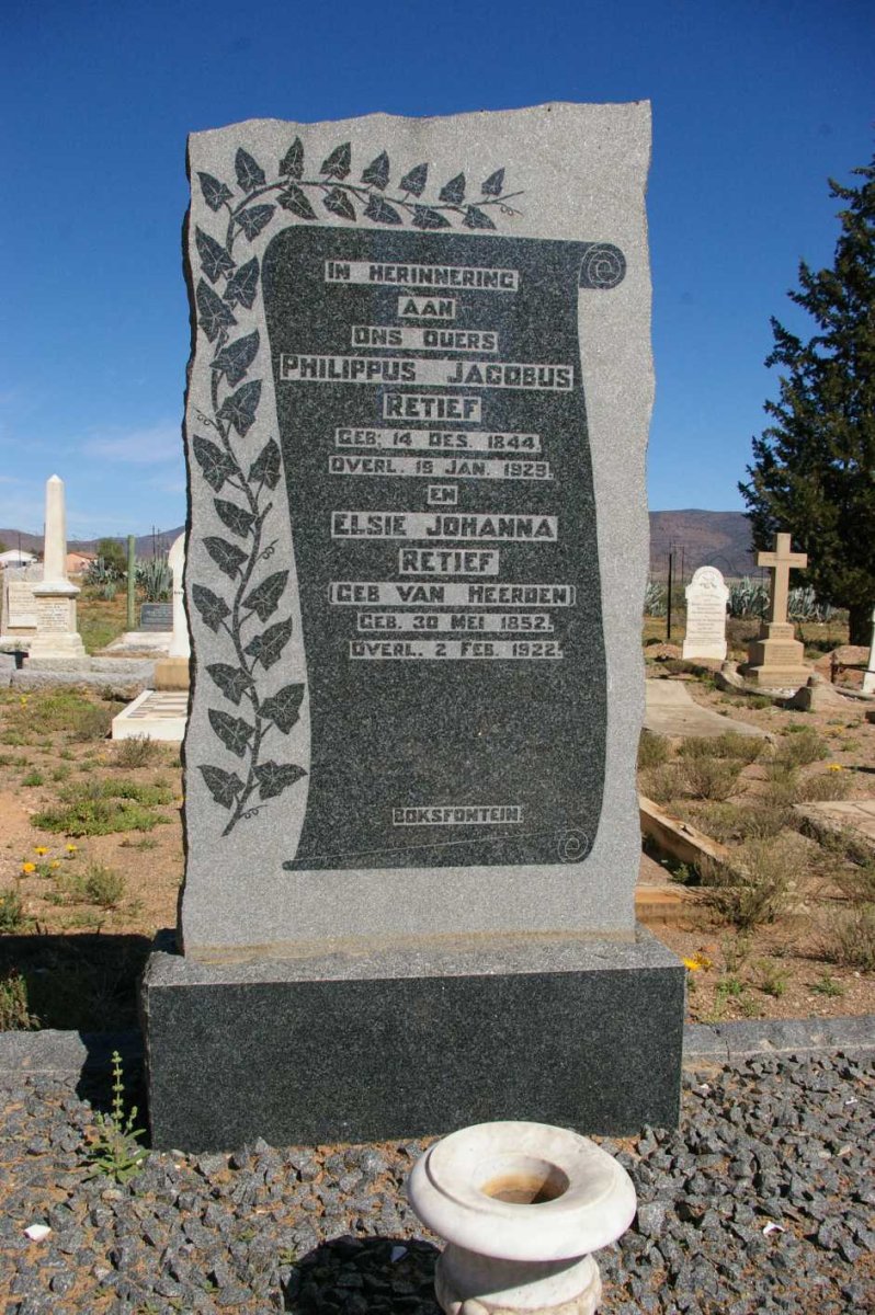 RETIEF Philippus Jacobus 1844-1929 &amp; Elsie Johanna VAN HEERDEN 1852-1922