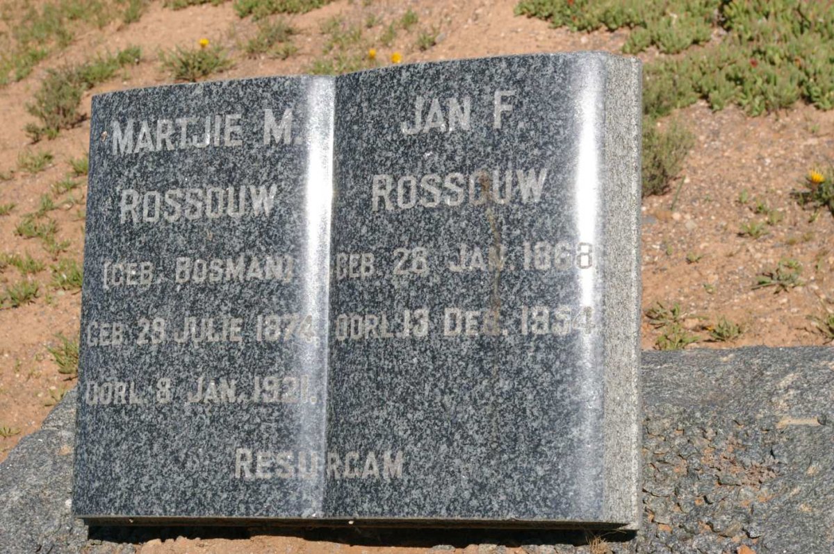 ROSSOUW Jan F. 1868-1954 &amp; Martjie M. BOSMAN 1874-1921