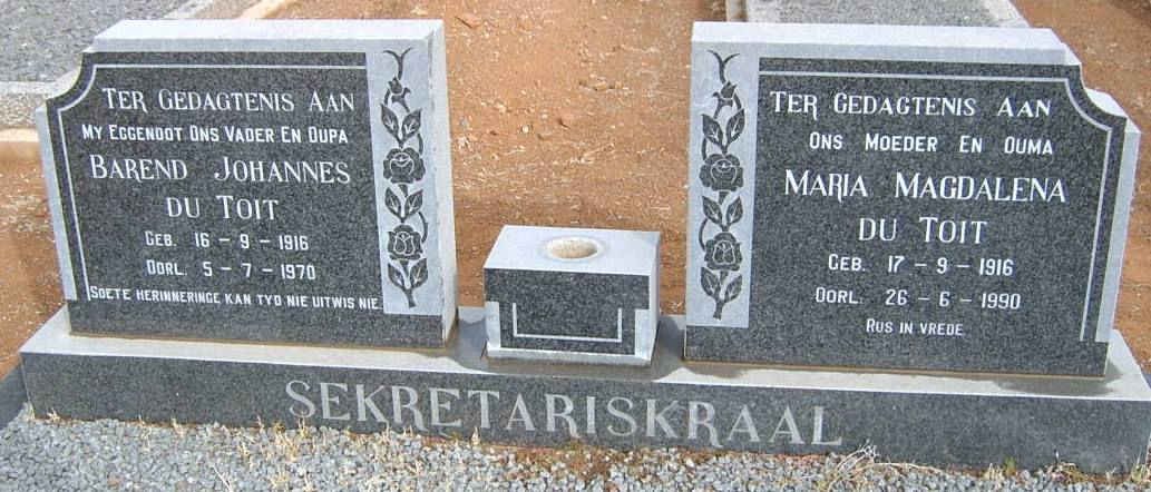 TOIT Barend Johannes, du 1916-1970 &amp; Maria Magdalena 1916-1990