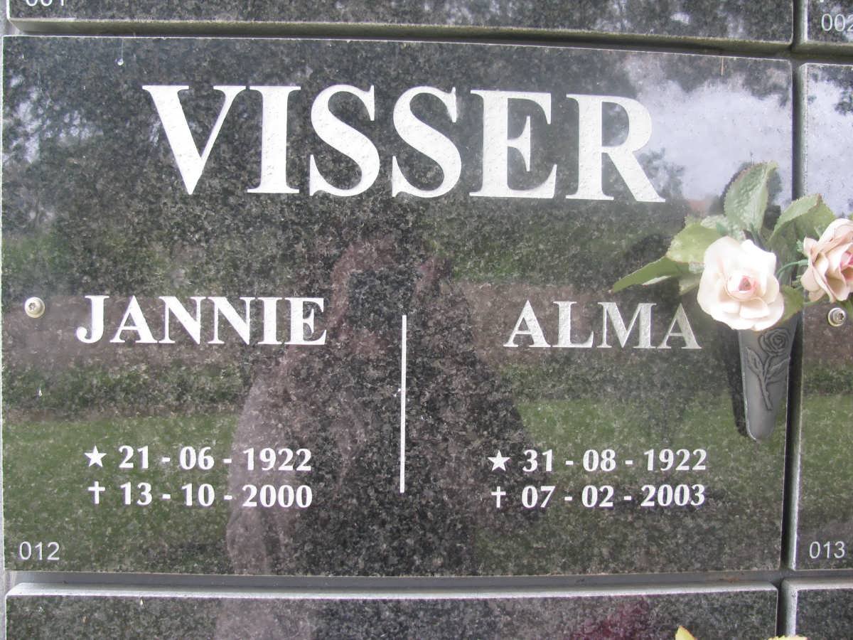 VISSER Janie 1922-2000 &amp; Alma 1922-2003