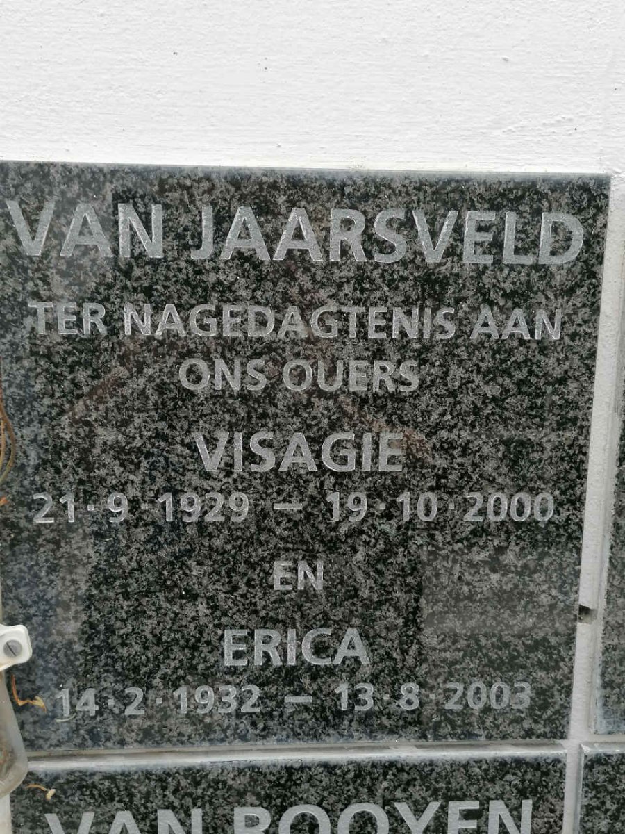JAARSVELD Visagie, van 1929-2000 &amp; Erica 1932-2003