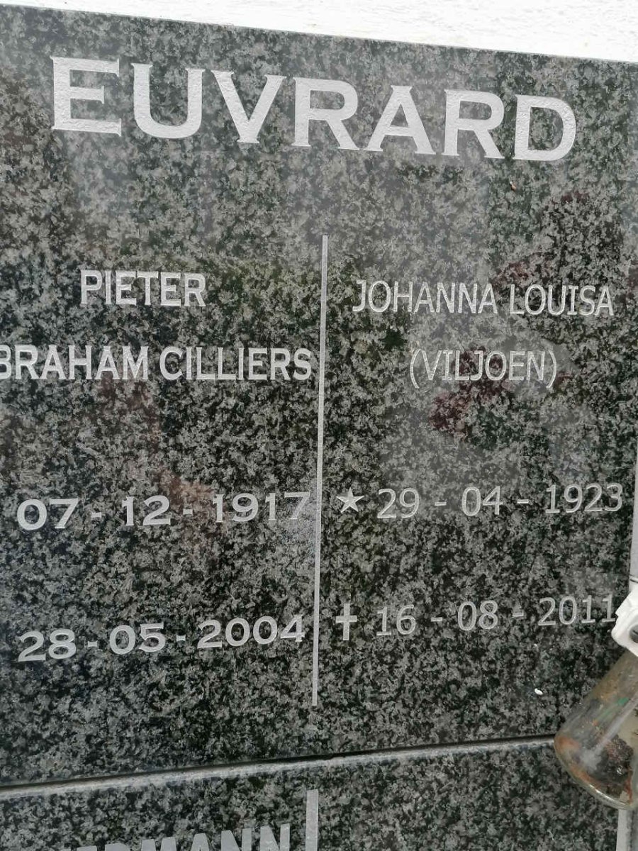 EUVRARD Pieter Abraham Cilliers 1917-2004 &amp; Johanna Louisa VILJOEN 1923-2011