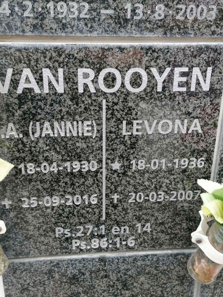 ROOYEN ?.A., van 1930-2016  &amp; Levona 1936-2007