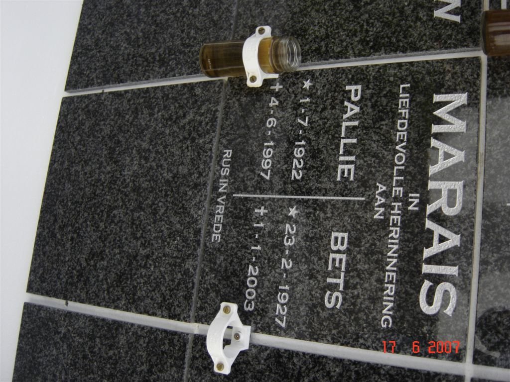 MARAIS Pallie 1922-1997 &amp; Bets 1927-2003