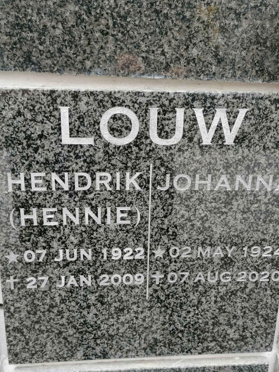 LOUW Hendrik 1922-2009 &amp; Johanna 1924-2020