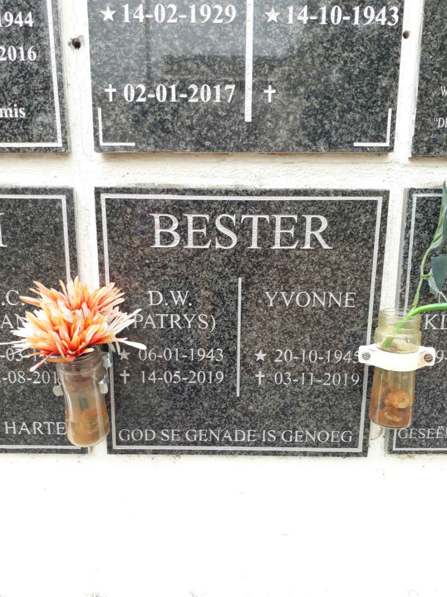 BESTER D.W. 1943-2019 &amp; Yvonne 1945-2019