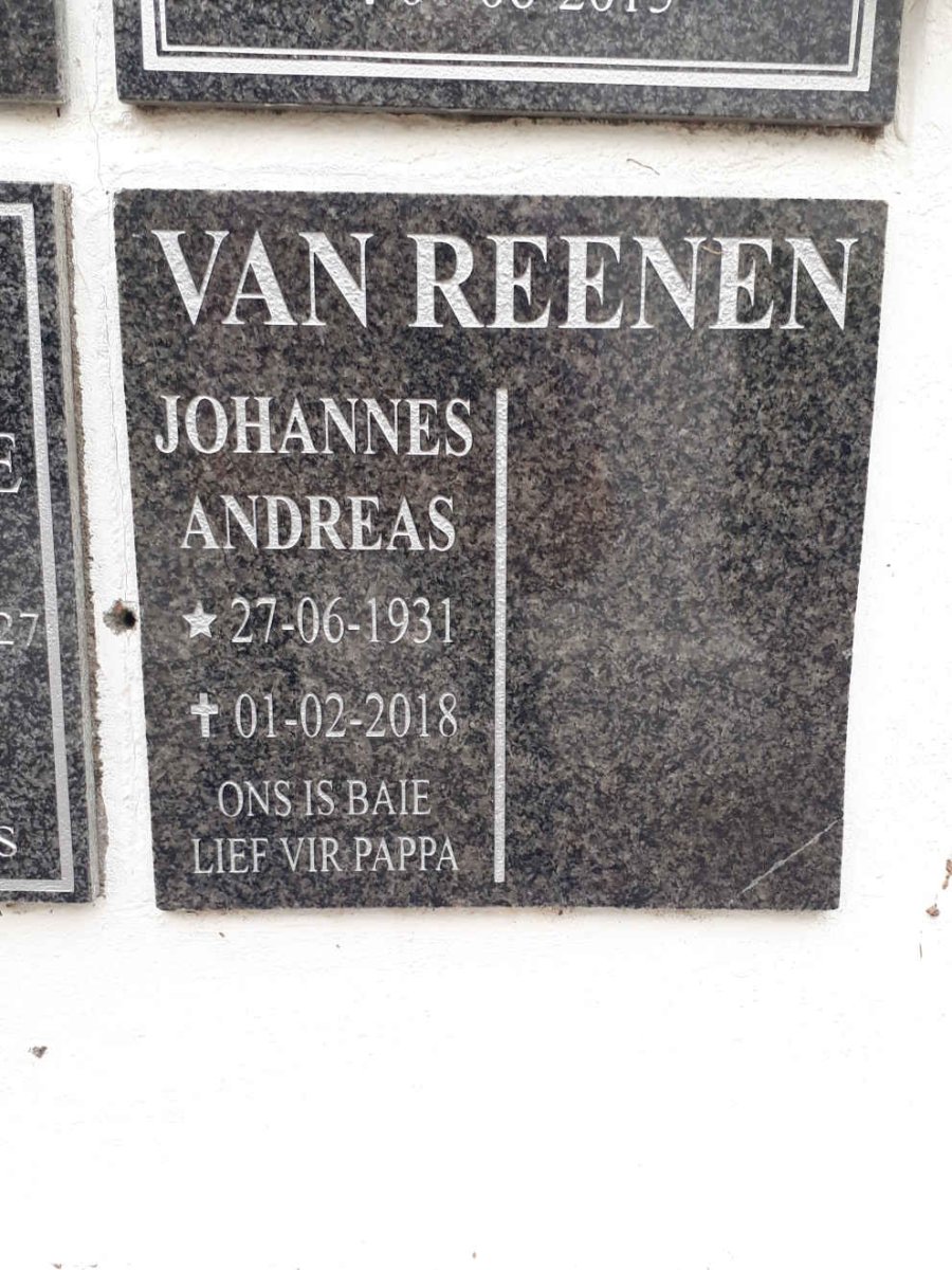 REENEN Johannes Andreas, van 1931-2018