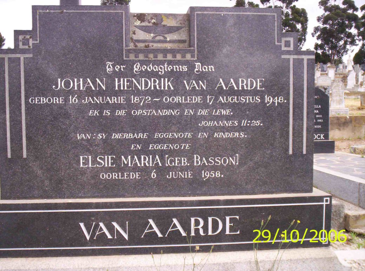 AARDE Johan Hendrik, van 1872-1948 &amp; Elsie Maria BASSON -1958